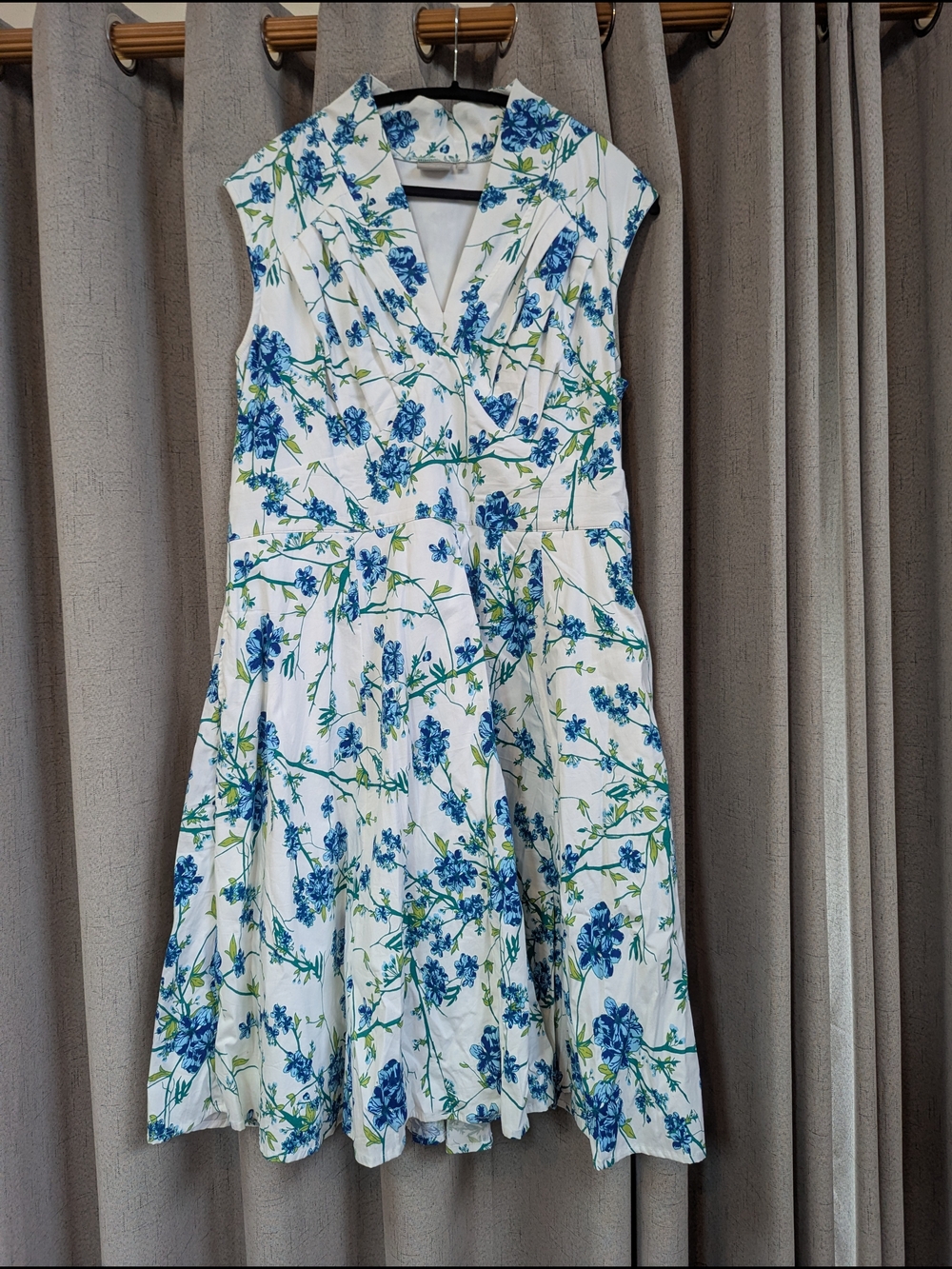 eShakti Size 2X/20W White Dress with Blue and Floral Print